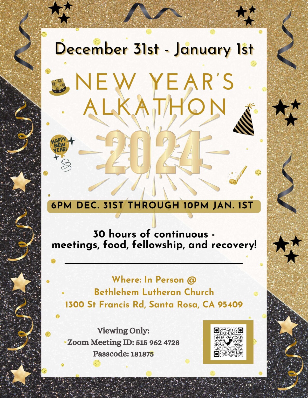 New Year’s Alkathon A.A. Sonoma County Intergroup Fellowship